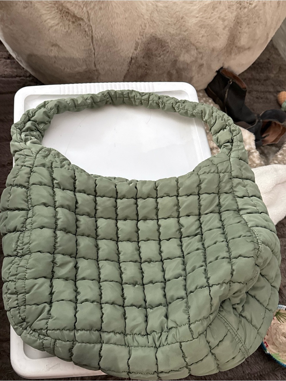 Free People Quilted Shoulder Bag in Sage